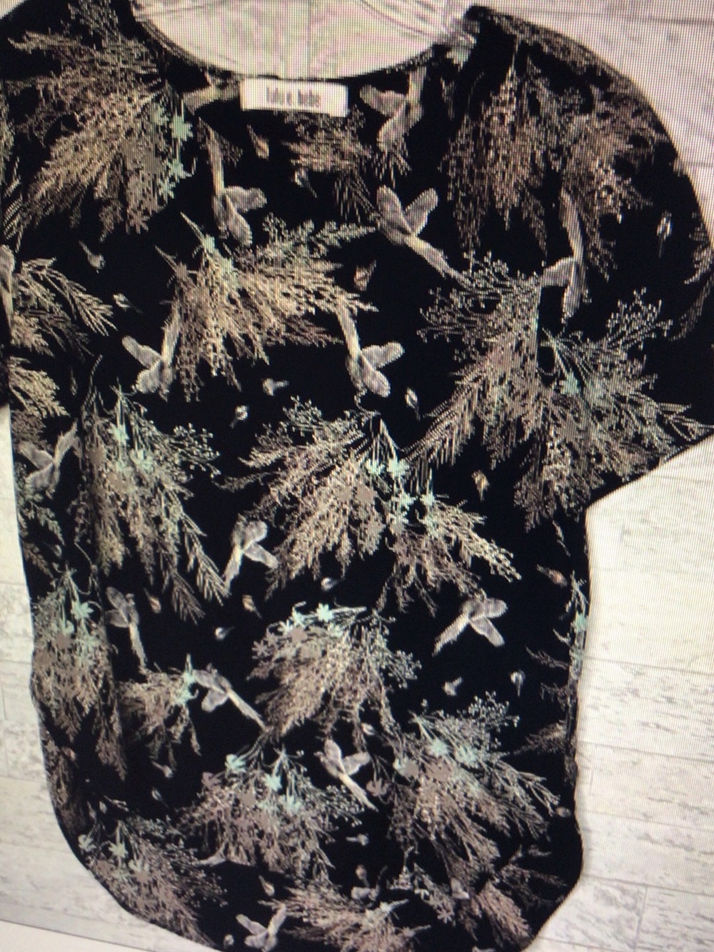 Anthropologie Maeve Black Botanical Hummingbird Print Top